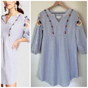 Knox Rose Blue Striped Mini Dress with Embroidery